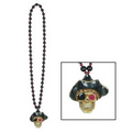 Beads Necklace w/ Flashing Pirate Skull Medallion